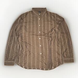 Reef Pearl Snap Western Button Up Shirt Brown Large 23x28